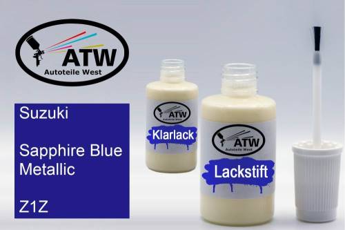 Suzuki, Sapphire Blue Metallic, Z1Z: 20ml Lackstift + 20ml Klarlack - Set, von ATW Autoteile West.